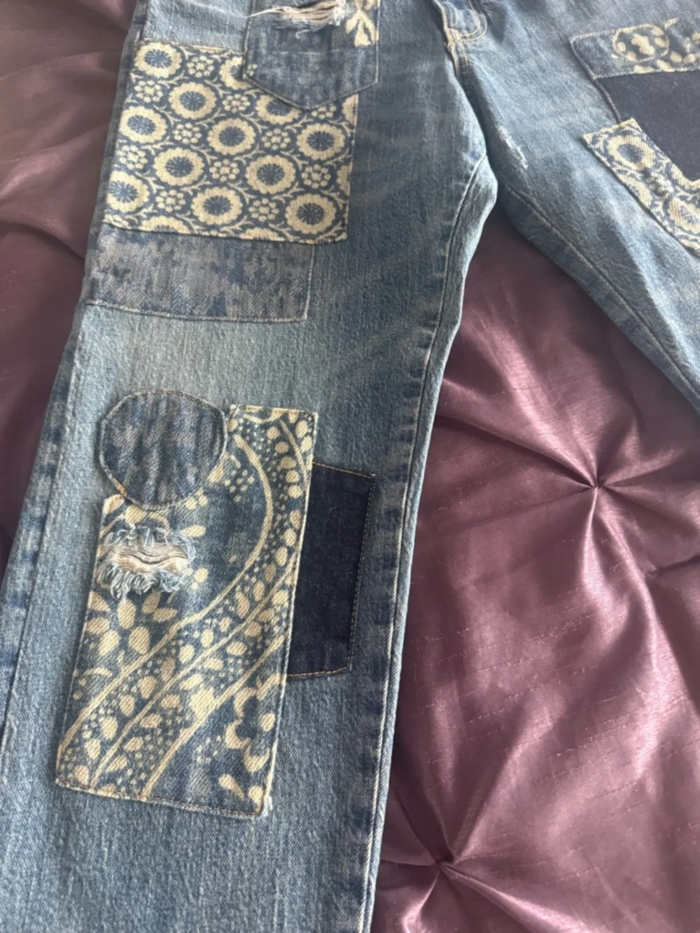 Anthropologie Indigo Patchwork Straight-Leg Jeans - Picture 3 of 3